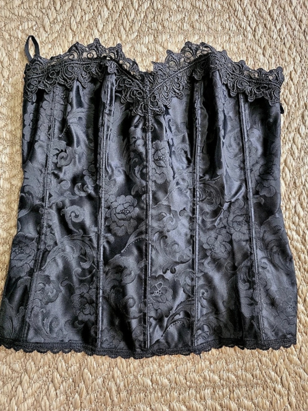 Vintage Y2K Fredericks of Hollywood Black Floral Lace-Up Corset 36